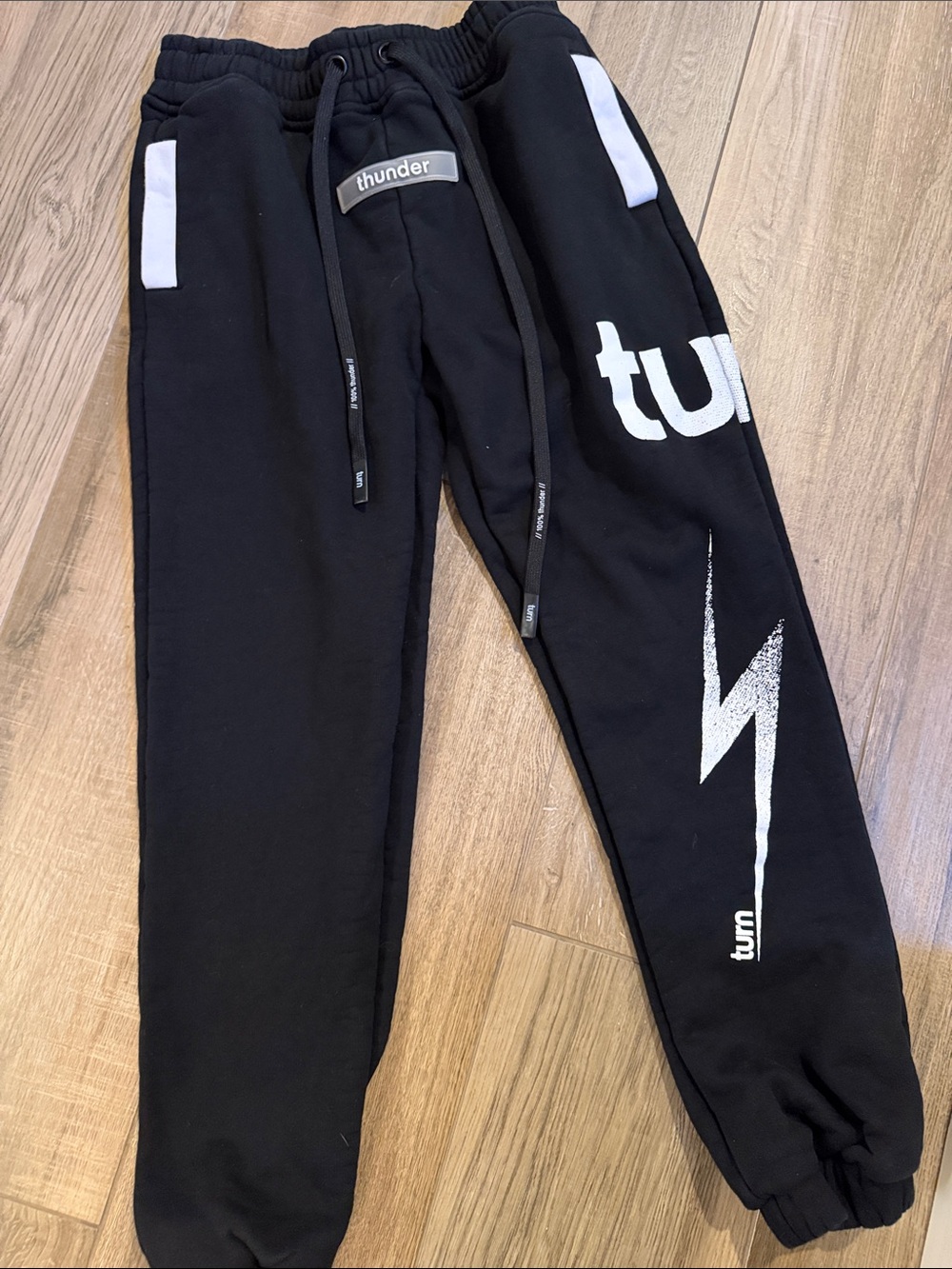TURN XS Thunder Logo Black Jogger Sweatpants with White Lightning Accent